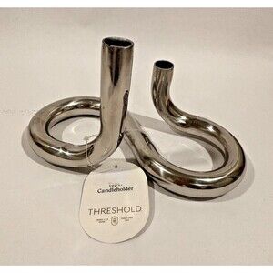 Silver tone Metal Double taper Candle Holder Threshold modern s-shaped stainless